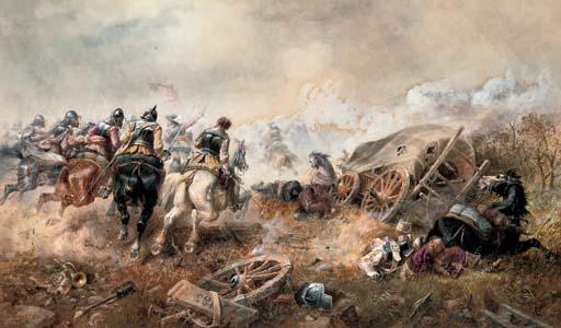 Richard Beavis, R.W.S. - War - The attack on the baggage train at the battle of Edgehill