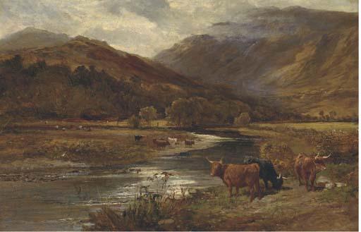 Richard Beavis - Highland Cattle Grazing By A River