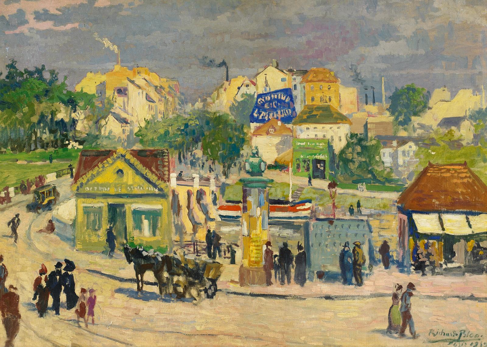 Richard Bloos - Paris. Straßenszene am Flußufer