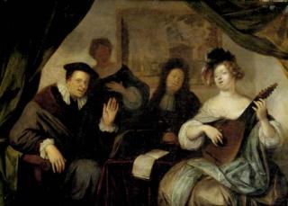 Richard Brakenburgh - A merry company making music and singing in an interior