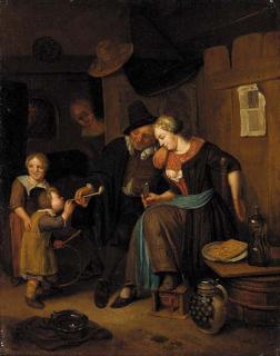 Richard Brakenburgh - An interior scene with a couple and children