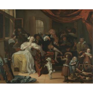 Richard Brakenburgh - An Interior With Figures Drinking And Music-Making