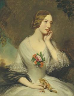 Richard Buckner, R.A. - Portrait Of Elizabeth Baring, Née Sturt (1827-1867), Wife Of Thomas George Baring, 1St Earl Of Northbrook, Half-Length, In A Landscape