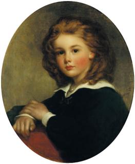 Richard Buckner - Portrait Of A Young Boy, Half Length, In A Blue Shirt With White Collar