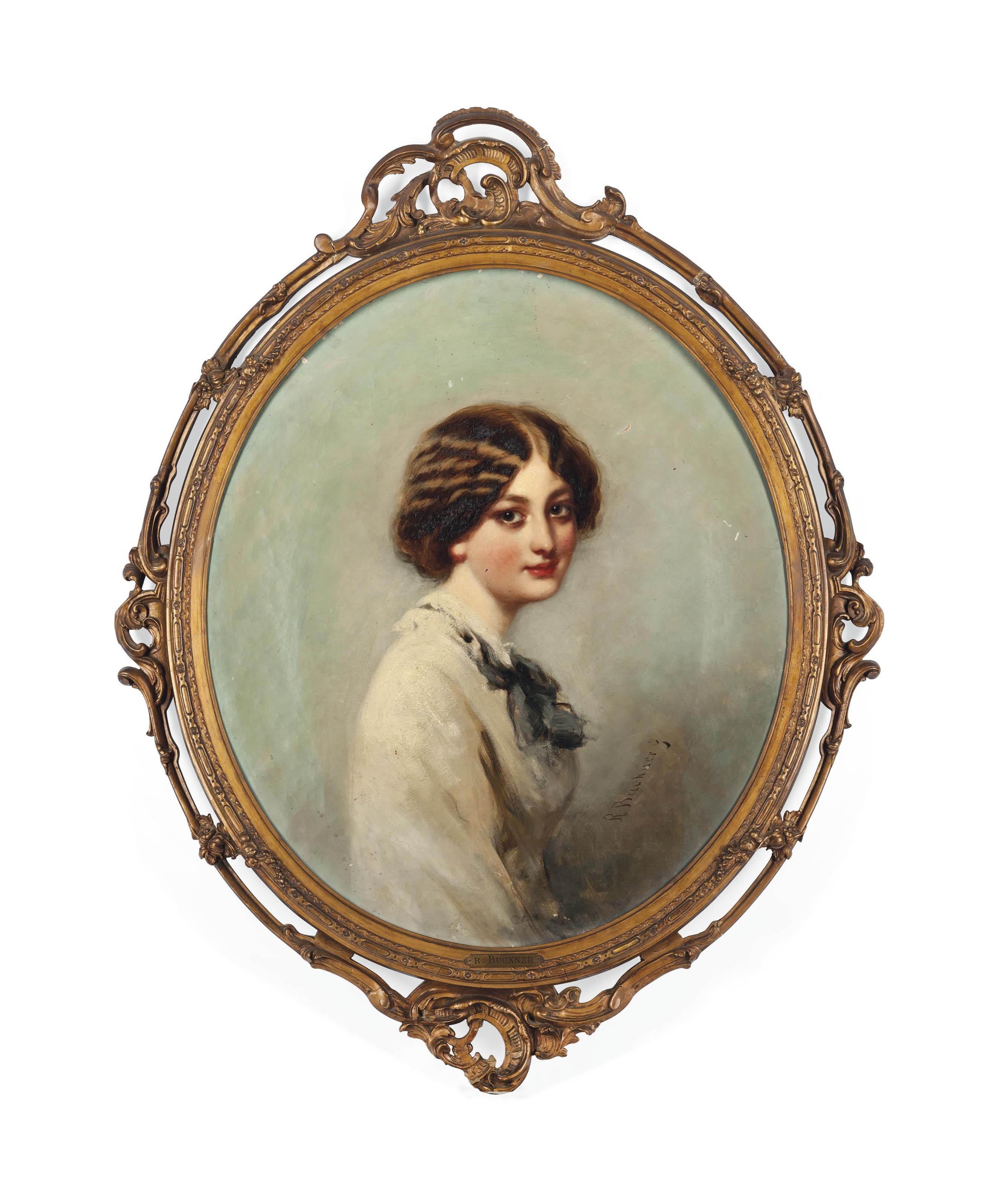 Richard Buckner - Portrait Of A Young Lady, Half-Length, Seated, In A White Dress