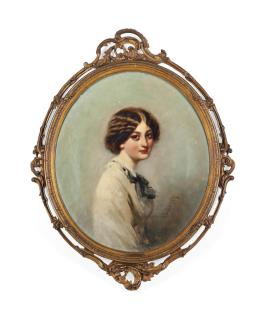 Richard Buckner - Portrait Of A Young Lady, Half-Length, Seated, In A White Dress