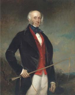 Richard Buckner - Portrait Of Sir Charles Morgan Robinson Morgan, 1St Baron Tredegar, Three-Quarter-Length, In A Black Coat And Red Waistcoat, Holding A Riding Crop, In A Landscape