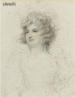 Richard Cosway, R. A. - Mrs Astley (née Wagstaffe), standing full length with her left hand on her hip, facing left in dress with ruff collar, curling hair