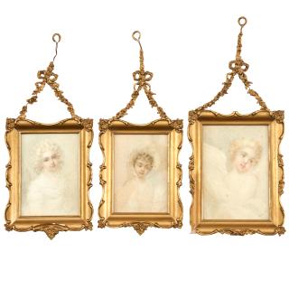Richard Cosway RA - Set of Three Portraits: A Lady in a Bonnet, A Lady with Blond Curls, and A Cherub unframed up to 16.0 x 11.5 cm (6 5/16 x 4 1/2 in). framed up to 20.0 x 15.5 x 3.0 cm (7 7/8 x 6 1/8 x 1 3/16 in).