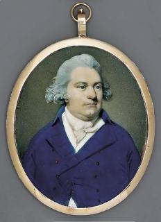 Richard Crosse - James Daniell (1744-1802), facing right in blue coat with gold buttons, white waistcoat and frilled cravat, powdered hair