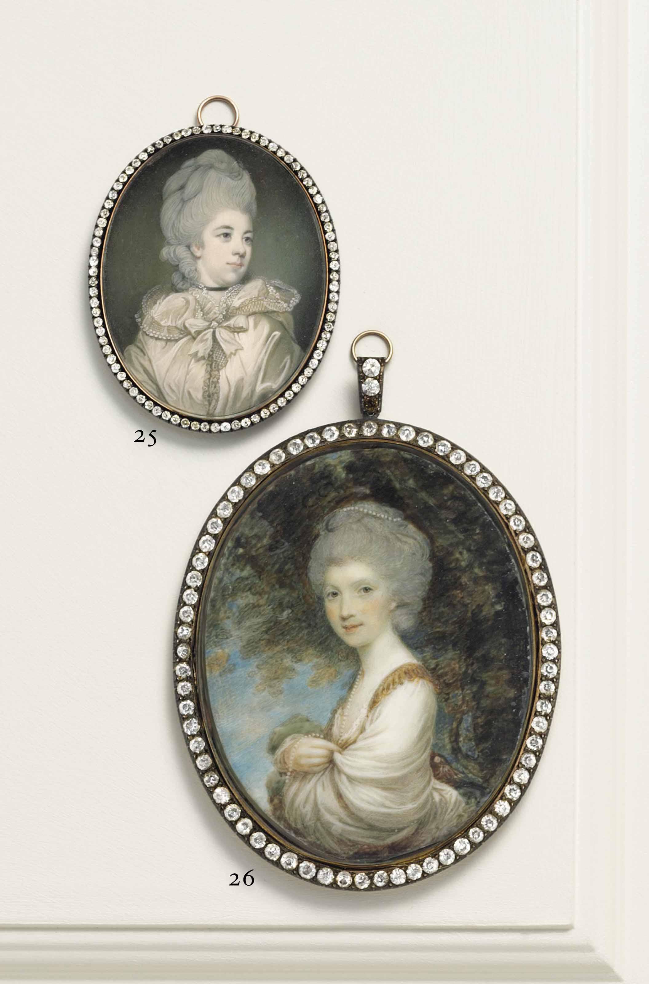 Richard Crosse - Mrs Abington, Née Frances Barton (1737-1815), In Cream Silk Hooded Cape Trimmed With Lace And Tied With A Ribbon, Black Choker, Powdered Upswept Hair