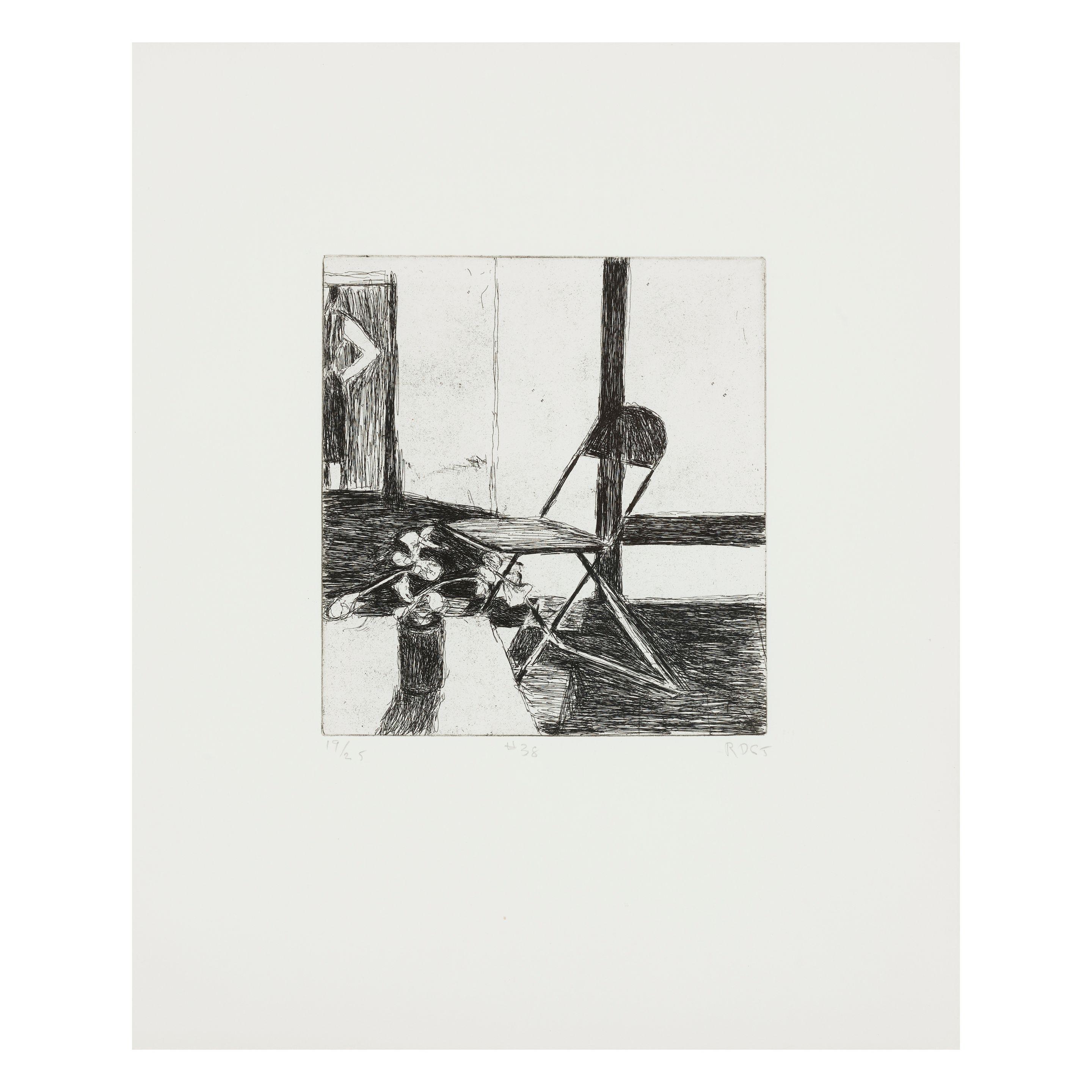 Richard Diebenkorn - #38 (Folding Chair, Potted Plant, Standing Woman), from 41 Etchings and Drypoints