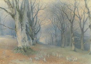 Richard Doyle - Fairies and red-squirrels in a forest