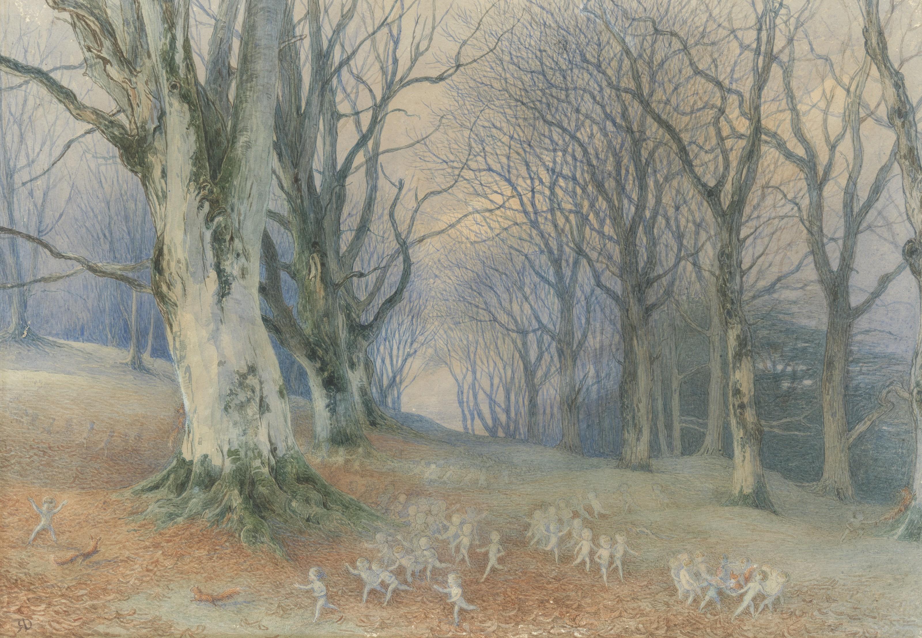 Richard Doyle - Fairies and squirrels in a forest