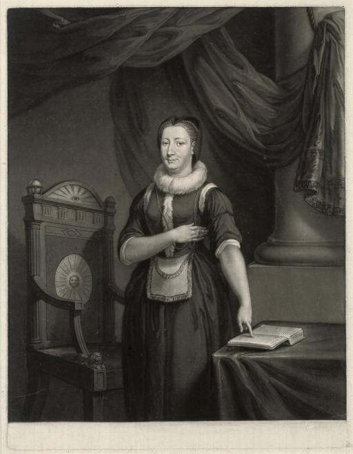 Richard Earlom - The Honourable Mrs Aldworth, wearing masonic emblems, resting finger of left hand on an open Bible