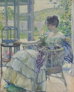 Richard Edward Miller - Contemplation (Woman Seated Next To Birdcage)