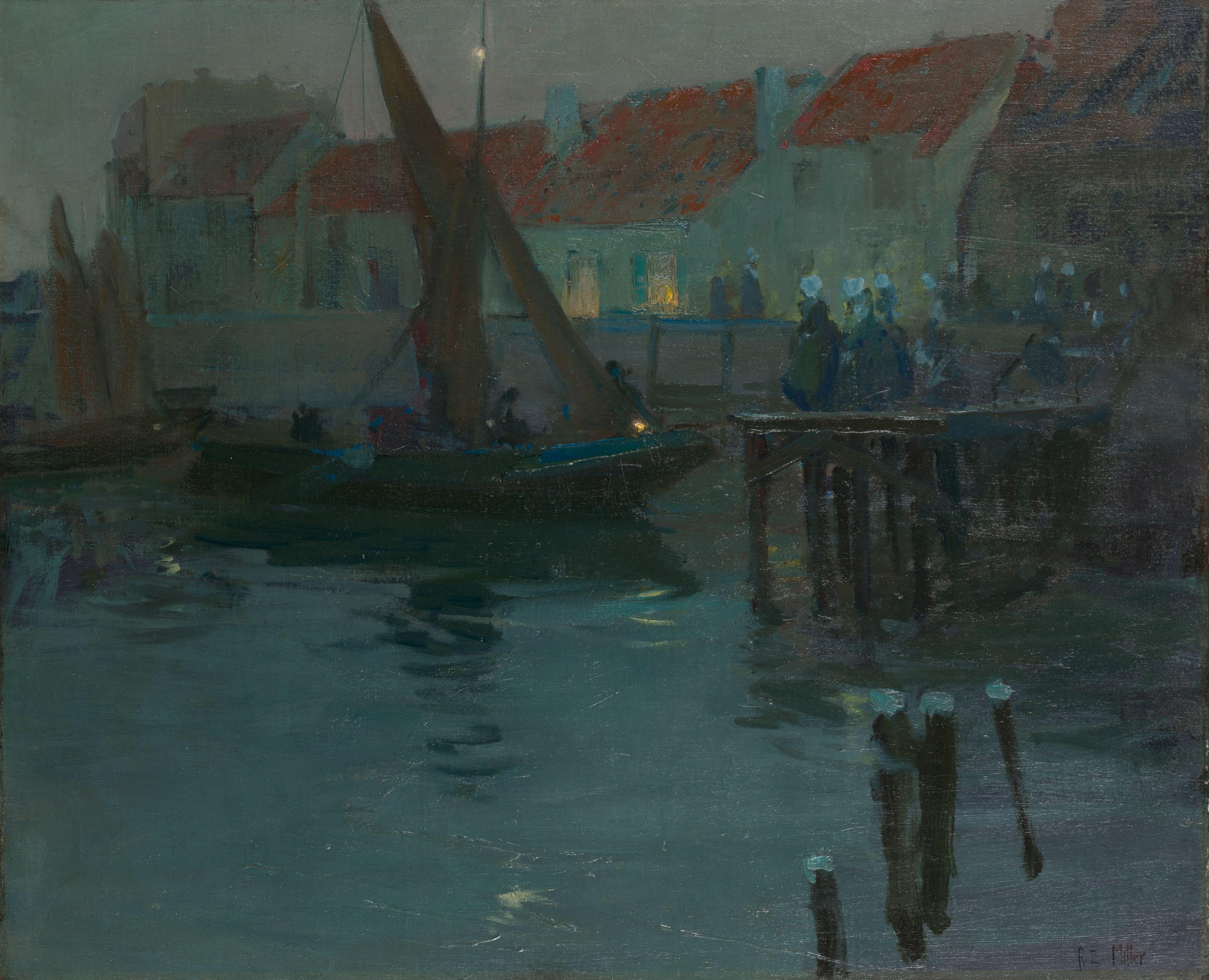 Richard Edward Miller - The Harbor at Night, Concarneau 23 5/8 x 28 7/8 in. (60 x 73.3 cm.)