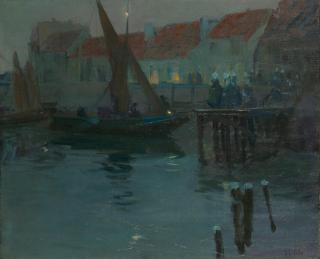 Richard Edward Miller - The Harbor at Night, Concarneau 23 5/8 x 28 7/8 in. (60 x 73.3 cm.)