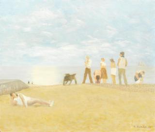 Richard Eurich R.A. - Dog and Figures on a Beach