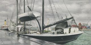 Richard Eurich, R.A. - Schooner Johanna at Poole on a wet day