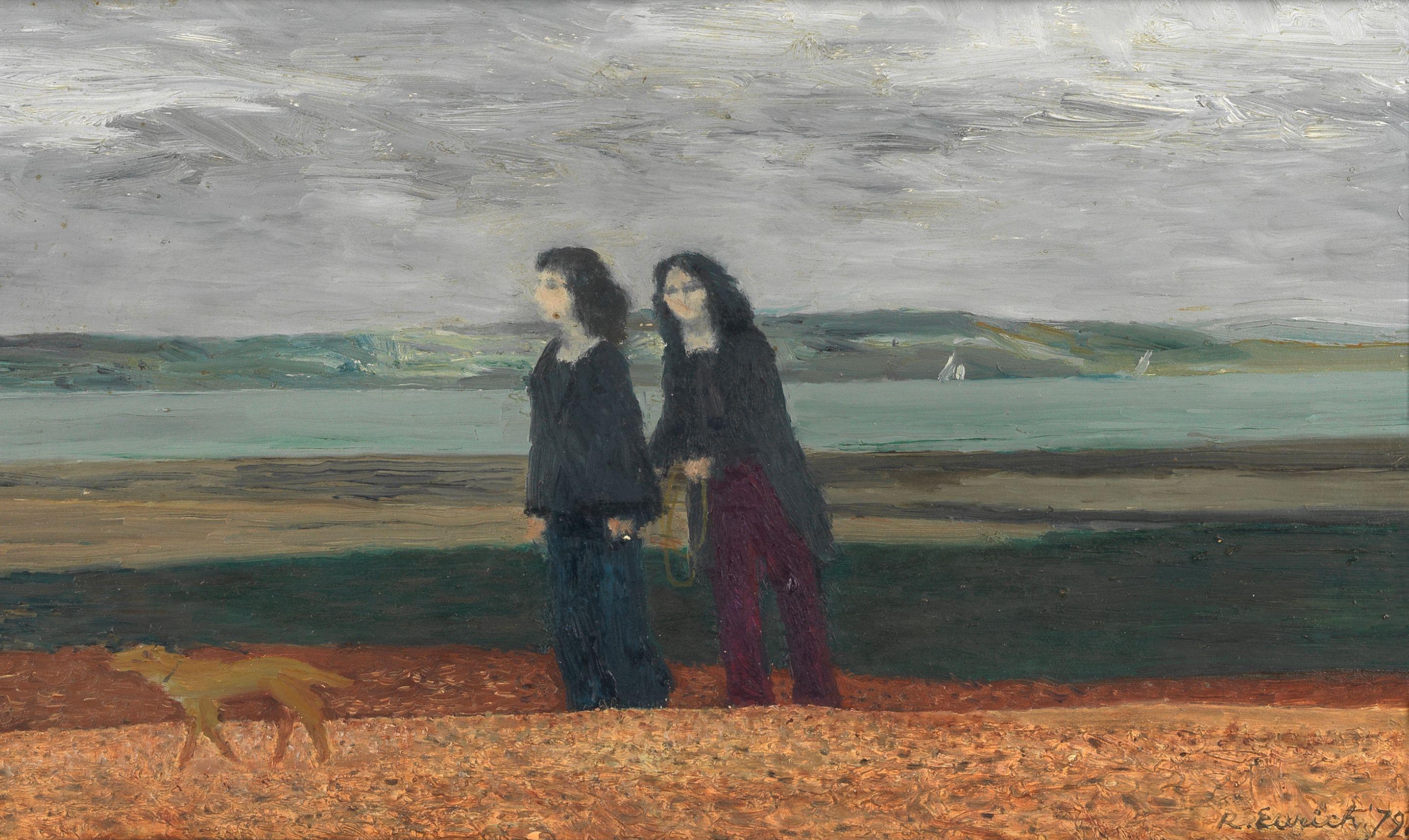 Richard Eurich R.A. - Two Girls Trying to Catch a Dog