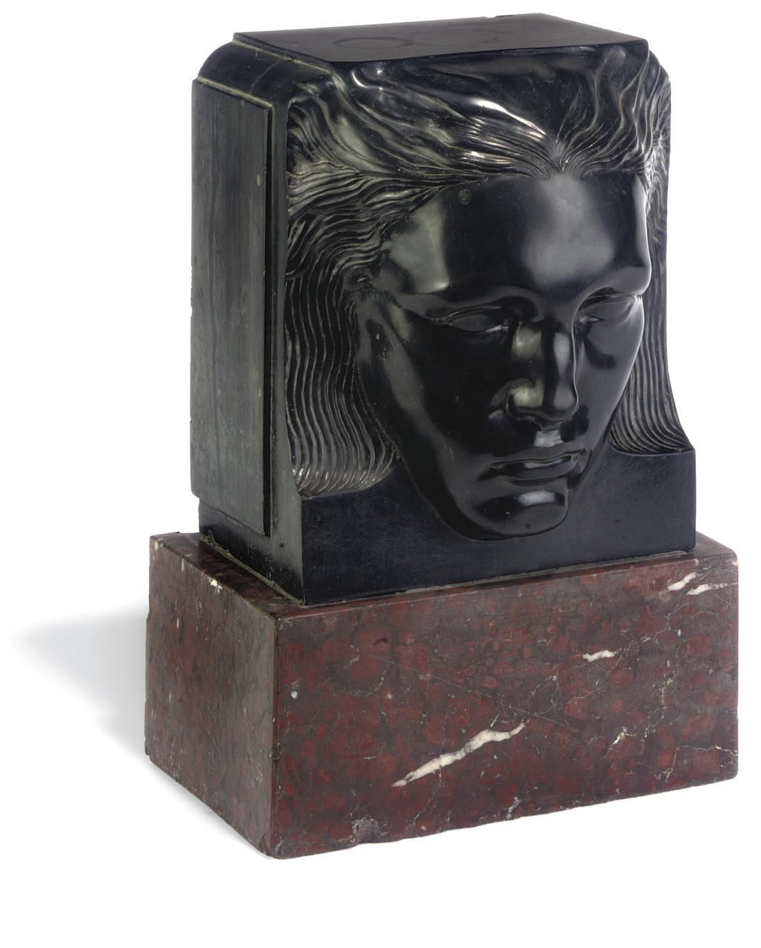 Richard Garbe - A Carved Black Slate Head, 1916