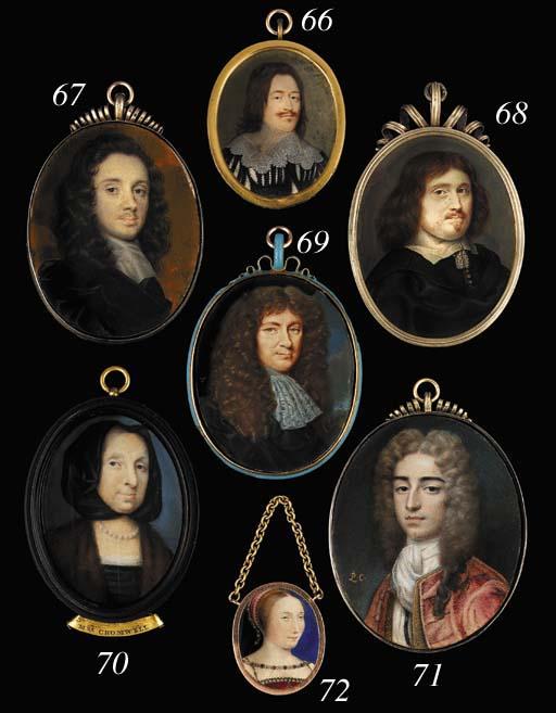 Richard Gibson - A gentleman called Sir Henry Vane, facing right in black cloak and white lawn collar, long curling brown hair and moustache