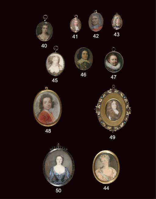 Richard Gibson - A young gentleman, in gilt-studded armour, lace cravat, long curling hair