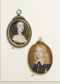 Richard Gibson - A Young Lady, In Off-The-Shoulder Gold Dress Over White Chemise, Pearl Necklace, Her Dark Hair In Ringlets