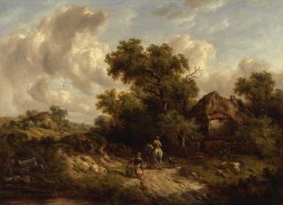 Richard H. Hilder - Figures before an old cottage