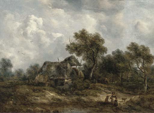 Richard H. Hilder - Figures on a track before a cottage