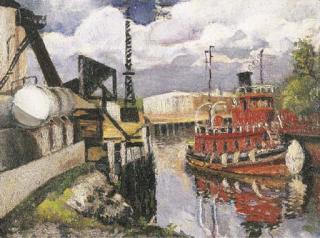 Richard Hayley Lever - Canal with Tugboat
