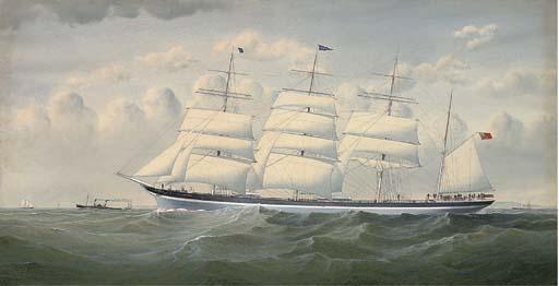 Richard Henry Neville-Cumming - The Four-Masted Barque Sindia Under Shortened Sail In The Channel