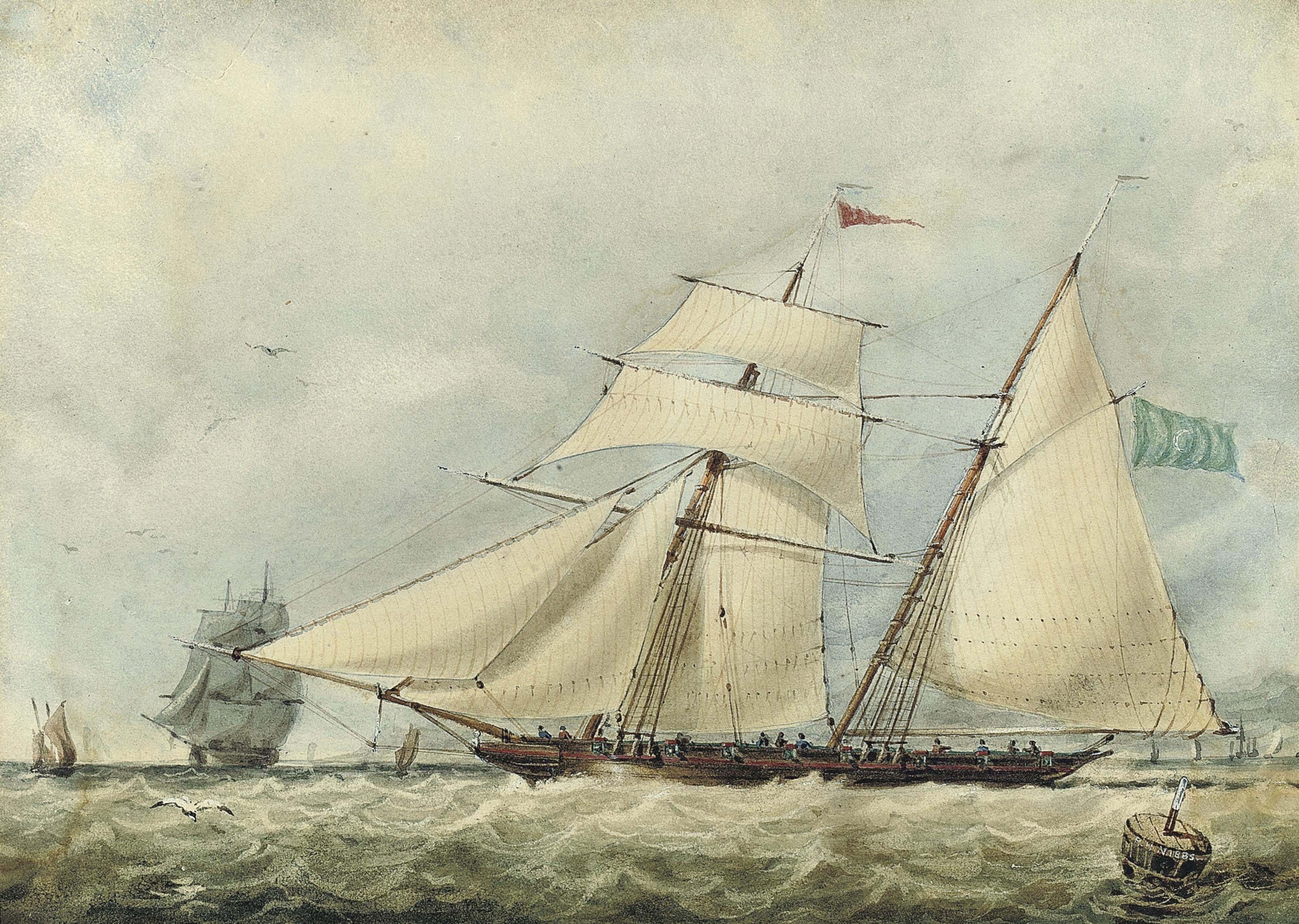 Richard Henry Nibbs - A topsail schooner in coastal waters