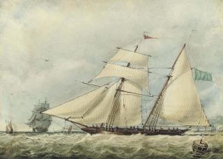 Richard Henry Nibbs - A topsail schooner in coastal waters