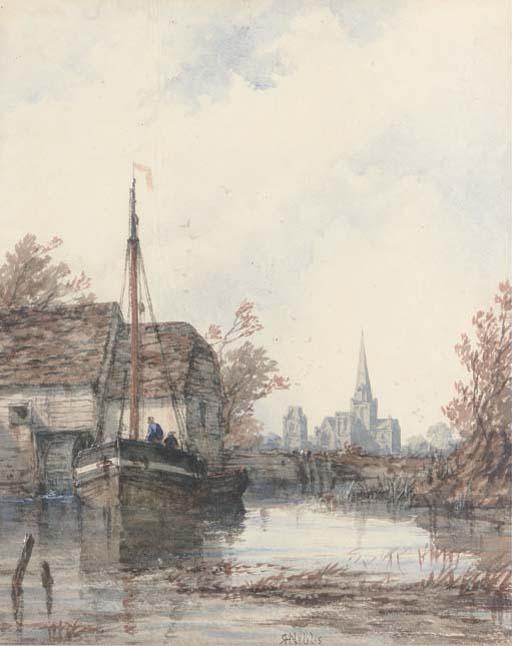 Richard Henry Nibbs - Chichester Cathedral from the mill at Fishbourne