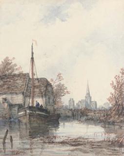 Richard Henry Nibbs - Chichester Cathedral from the mill at Fishbourne