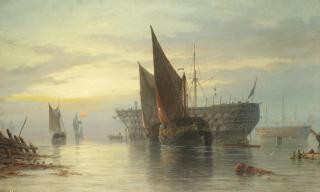 Richard Henry Nibbs - Hulks at rest, sunrise