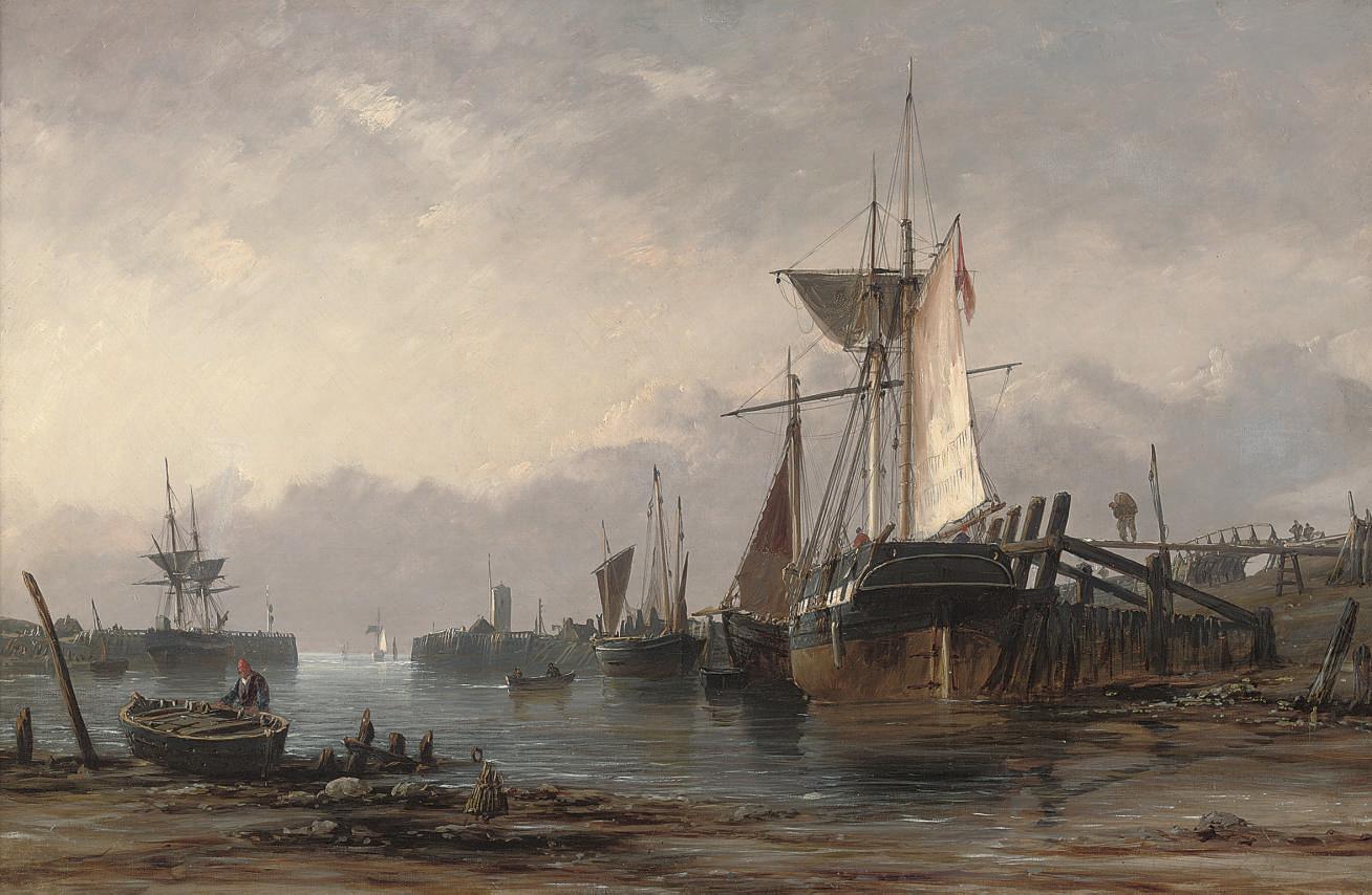 Richard Henry Nibbs - Low water: Newhaven Harbour, Sussex