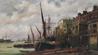 Richard Henry Nibbs - Shipping on the Thames before the \'Prospect of Whitby\' at Wapping