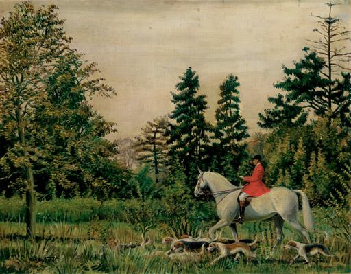 Richard John Munro Dupont - A Huntsman and Hounds Riding through a Forest