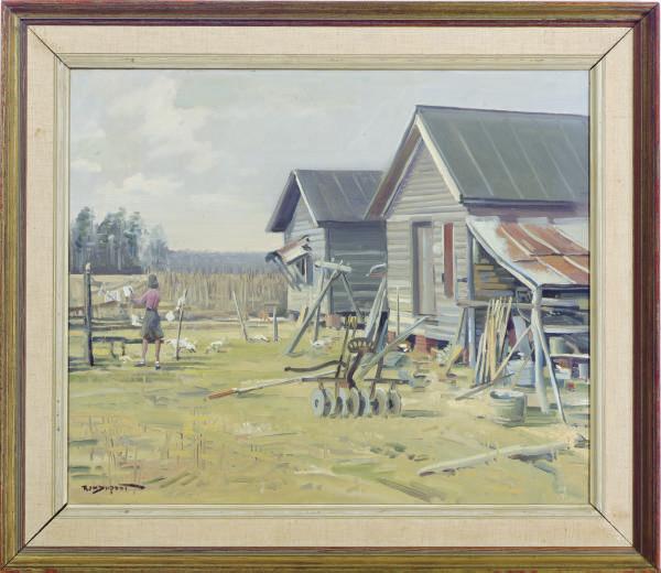 Richard John Munro Dupont - A lady hanging laundry in the farmyard