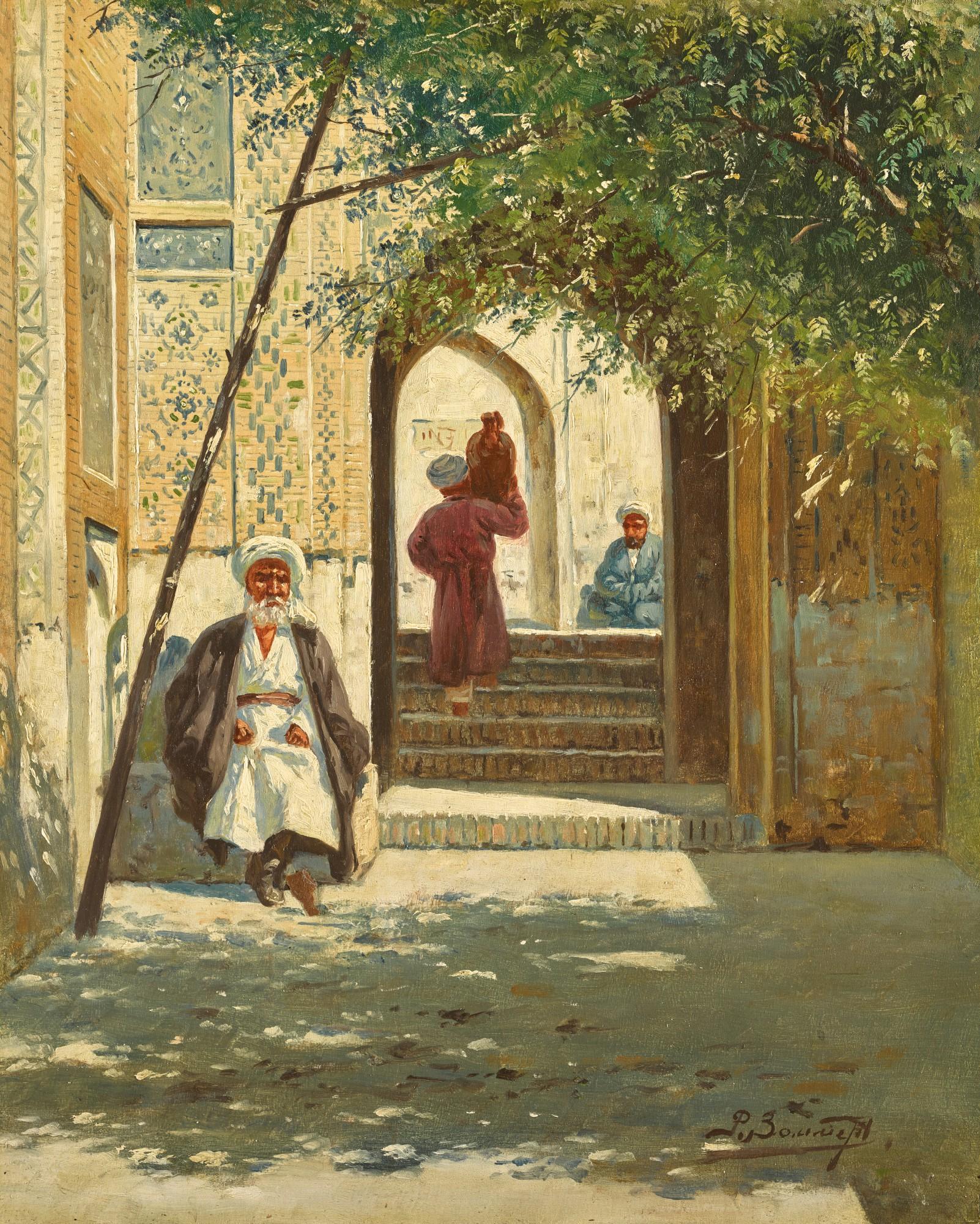 Richard Karlovich Zommer - A Shaded Archway And Mosque In Turkestan (A Pair)