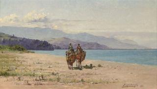 Richard Karlovich Zommer - Camel riders by the shore of Lake Kardyvatch in the Caucasus