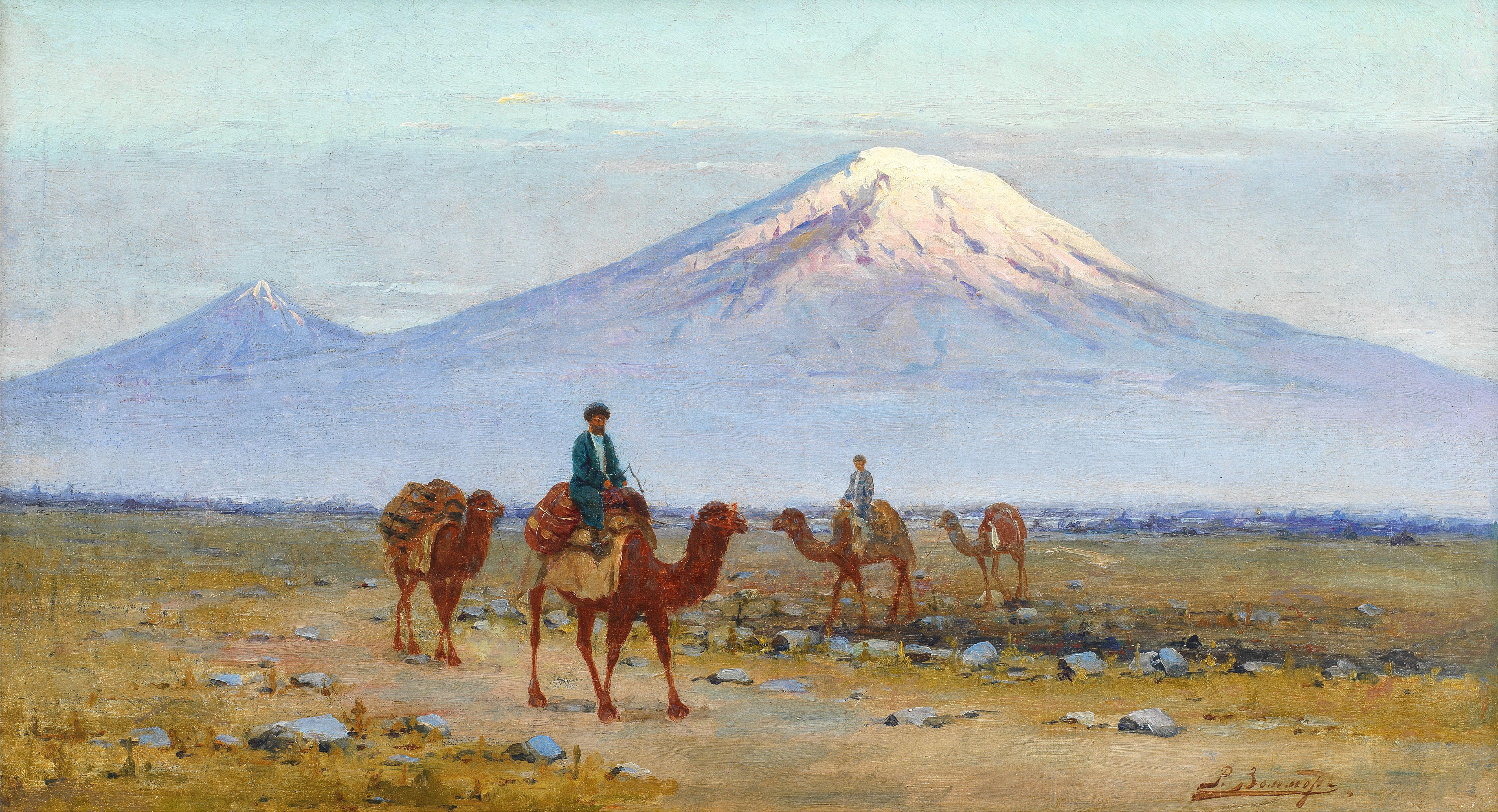 Richard Karlovich Zommer - Camel trekking before Mount Ararat