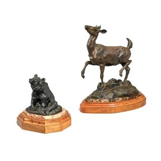 Richard Loffler - Teenage Pride; Sitting Grizzly (a lot of two) 12 1/4in; 5 1/4in high 15in; 7 1/2in high, on stone and wooden bases