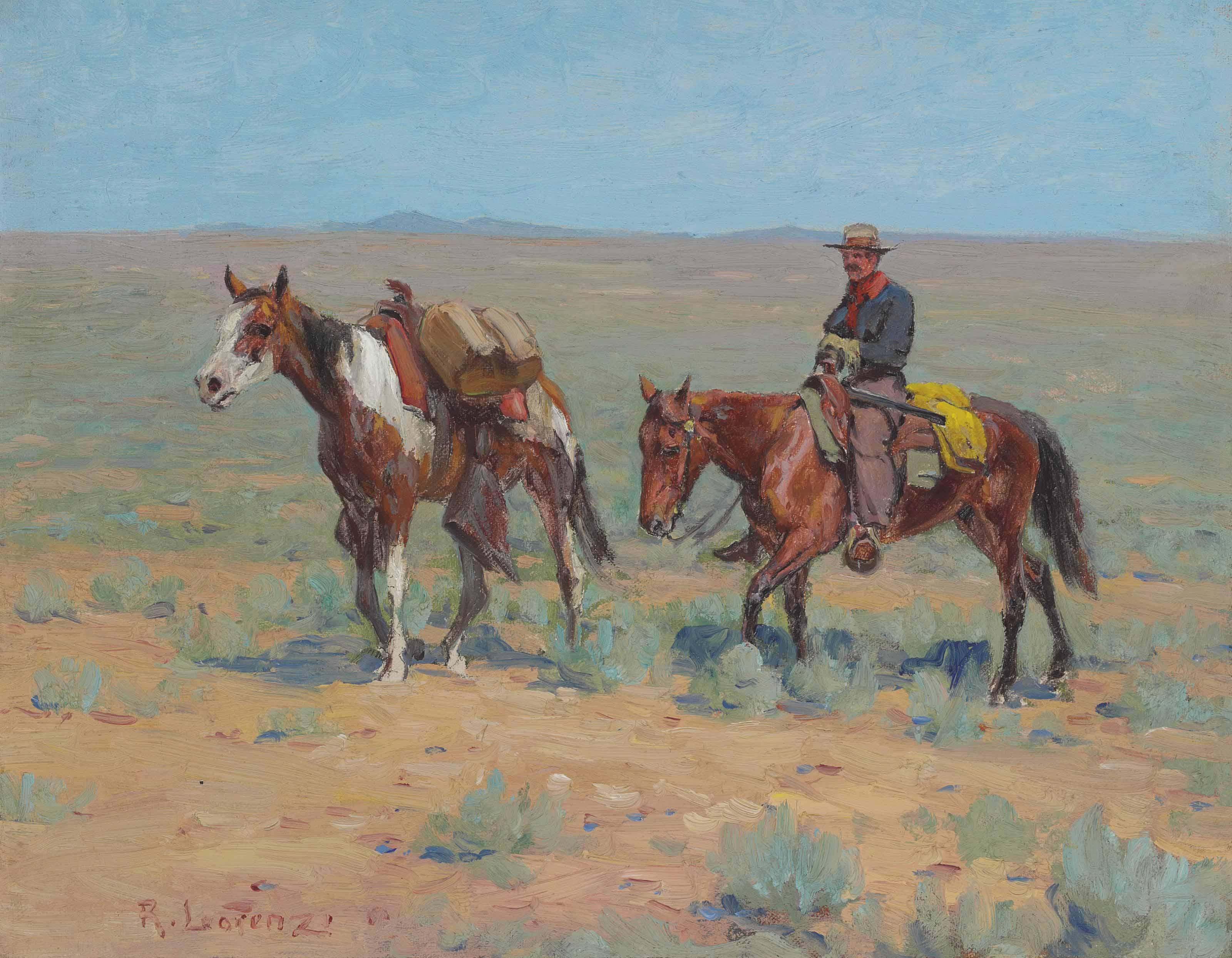 Richard Lorenz - Mounted Cowboy and Pack Horse