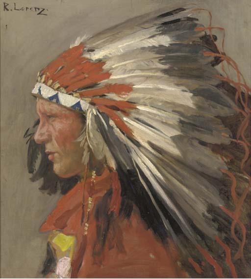 Richard Lorenz - Profile Of An Indian Chief With Headdress