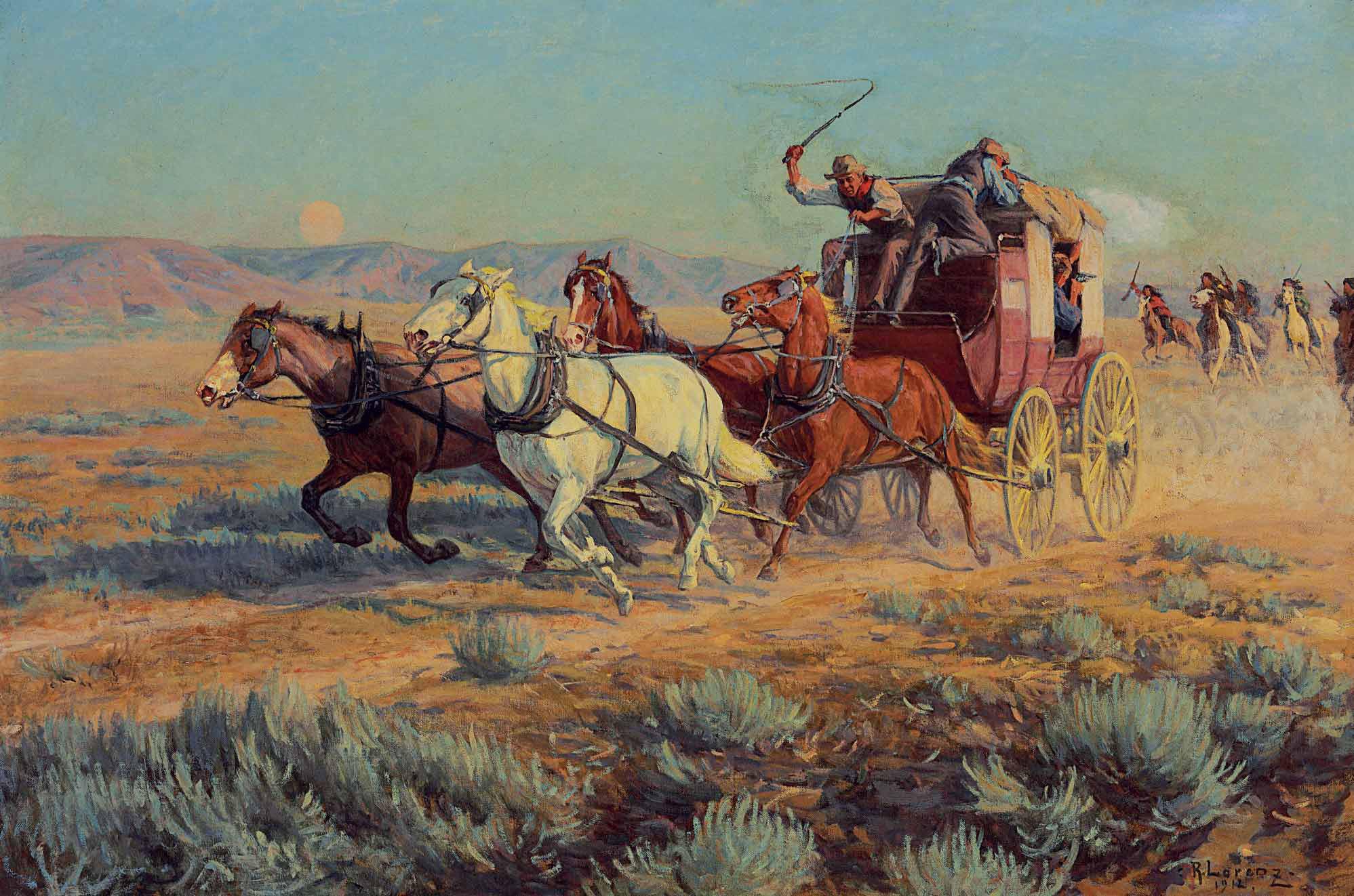 Richard Lorenz - Stagecoach Pursued by Mounted Indians