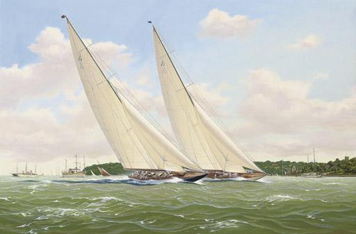 Richard M. Firth - A trial match between Endeavour and Velsheda racing off the Royal Yacht Squadron, Cowes